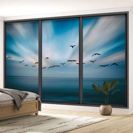 Optical Illusion Panoramic Bay Window Wall Mural / Wallpaper - Sky