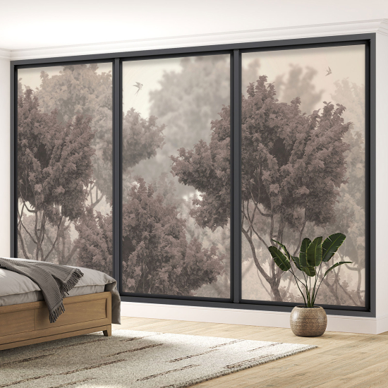 Optical Illusion Panoramic Bay Window Wall Mural / Wallpaper - Trees