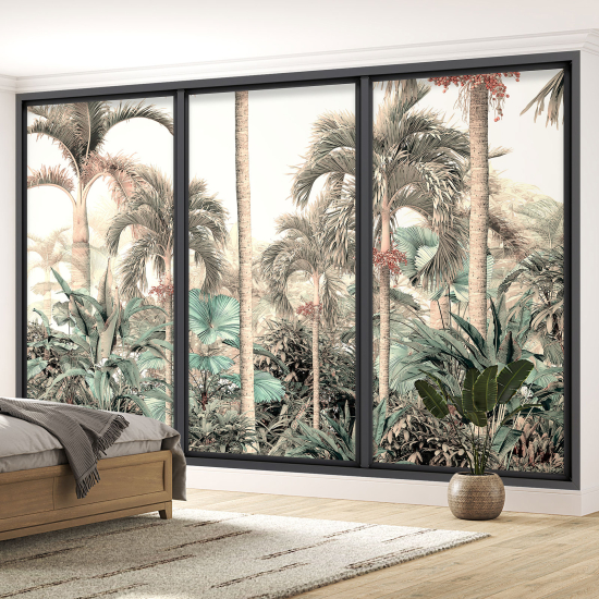 Optical Illusion Panoramic Bay Window Wall Mural / Wallpaper - Tropical forest