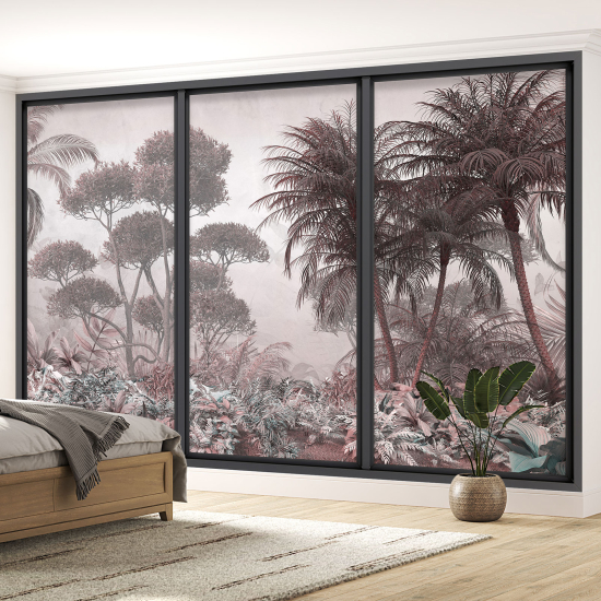 Optical Illusion Panoramic Bay Window Wall Mural / Wallpaper - Tropical forest