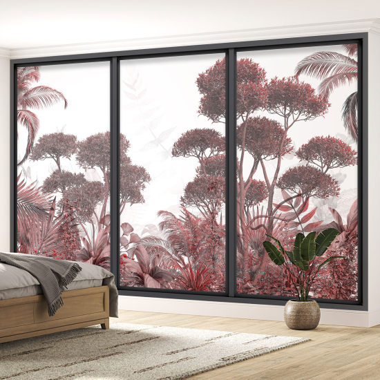 Optical Illusion Panoramic Bay Window Wall Mural / Wallpaper - Tropical forest