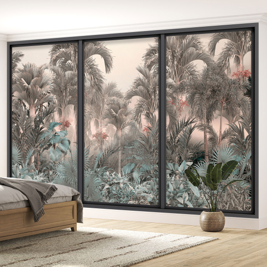 Optical Illusion Panoramic Bay Window Wall Mural / Wallpaper - Tropical forest