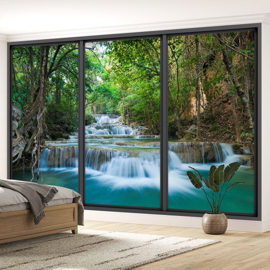 Optical Illusion Panoramic Bay Window Wall Mural / Wallpaper - Waterfall