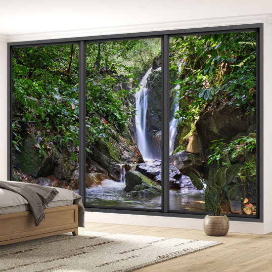 Optical Illusion Panoramic Bay Window Wall Mural / Wallpaper - Waterfall