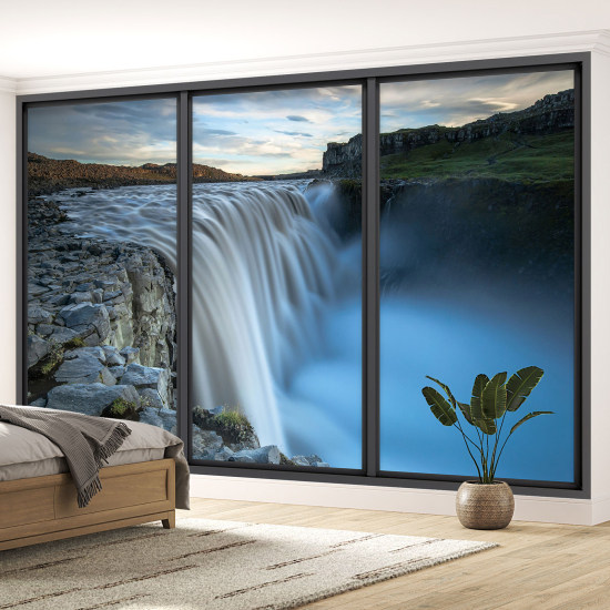 Optical Illusion Panoramic Bay Window Wall Mural / Wallpaper - Waterfalls