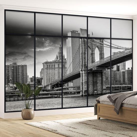 Optical Illusion Panoramic Window Wall Mural / Wallpaper - Brooklyn Bridge