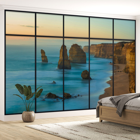 Optical Illusion Panoramic Window Wall Mural / Wallpaper - Cliffs