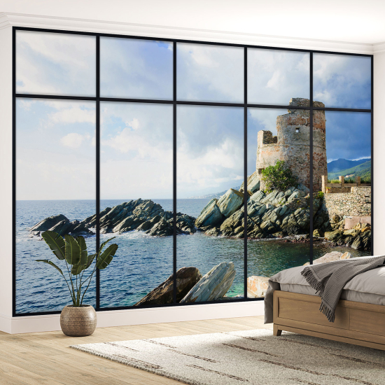 Optical Illusion Panoramic Window Wall Mural / Wallpaper - Genoese tower