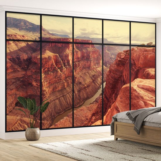 Optical Illusion Panoramic Window Wall Mural / Wallpaper - Grand Canyon