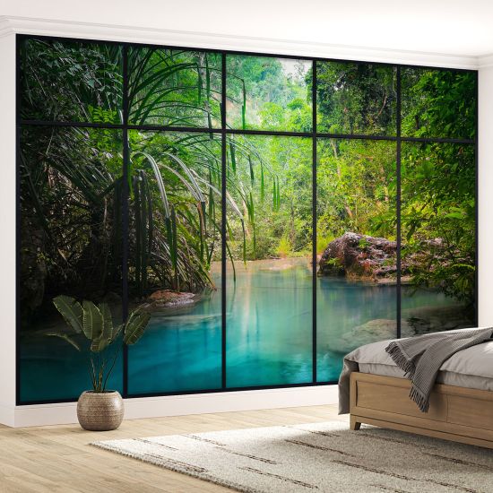 Optical Illusion Panoramic Window Wall Mural / Wallpaper - Heavenly River