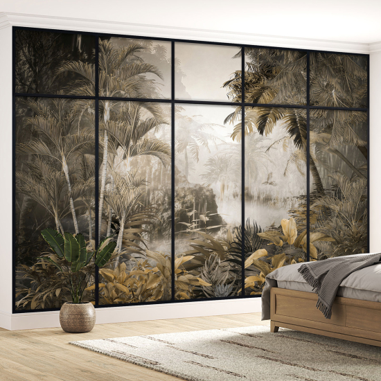 Optical Illusion Panoramic Window Wall Mural / Wallpaper - Jungle