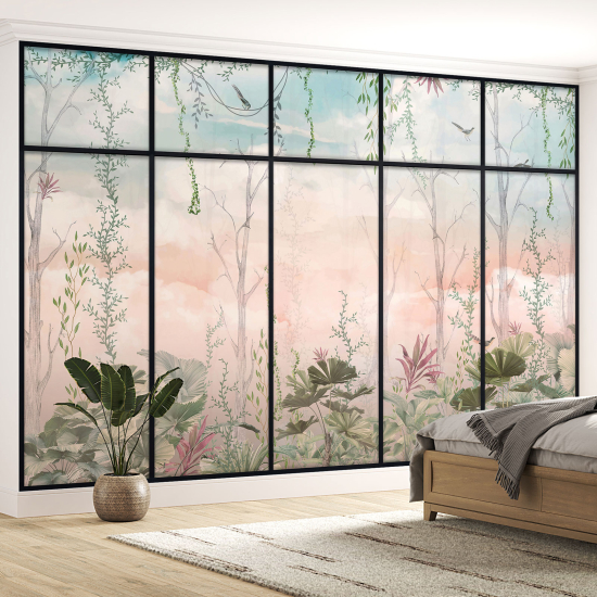 Optical Illusion Panoramic Window Wall Mural / Wallpaper - Jungle