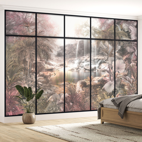 Optical Illusion Panoramic Window Wall Mural / Wallpaper - Jungle