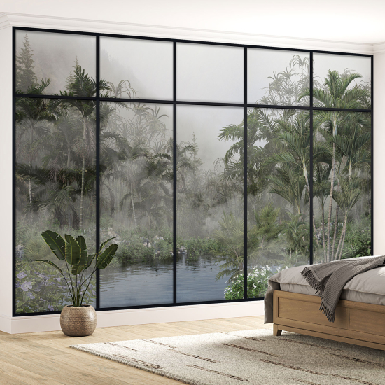 Optical Illusion Panoramic Window Wall Mural / Wallpaper - Jungle