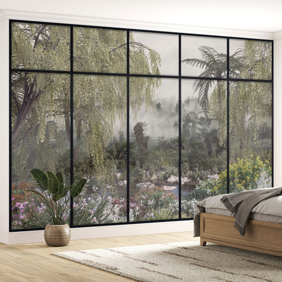 Optical Illusion Panoramic Window Wall Mural / Wallpaper - Jungle