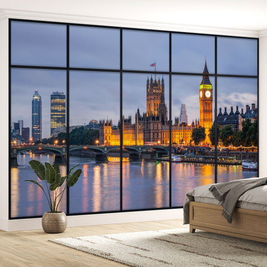 Optical Illusion Panoramic Window Wall Mural / Wallpaper - London