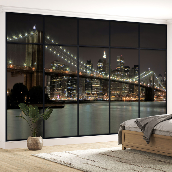 Optical Illusion Panoramic Window Wall Mural / Wallpaper - New York