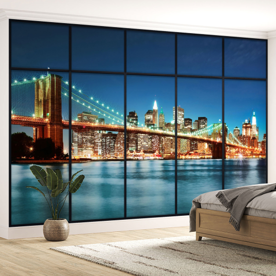 Optical Illusion Panoramic Window Wall Mural / Wallpaper - New York