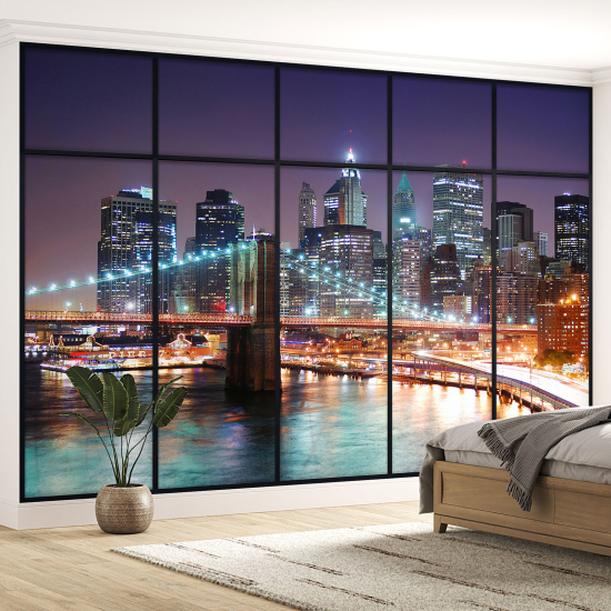 Optical Illusion Panoramic Window Wall Mural / Wallpaper - New York