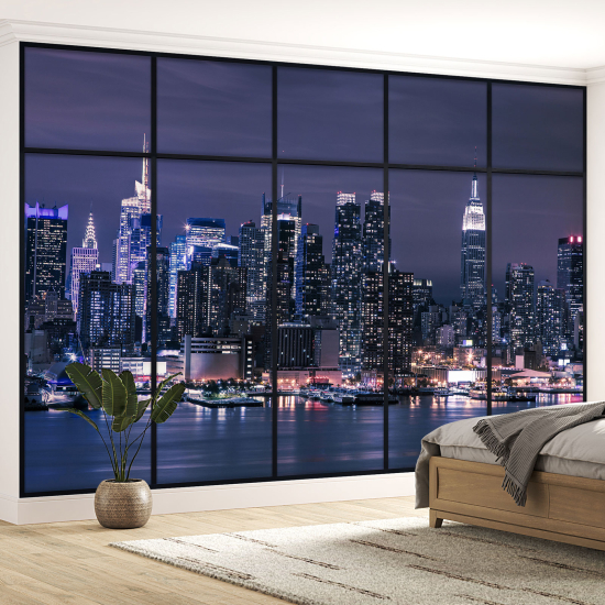 Optical Illusion Panoramic Window Wall Mural / Wallpaper - New York