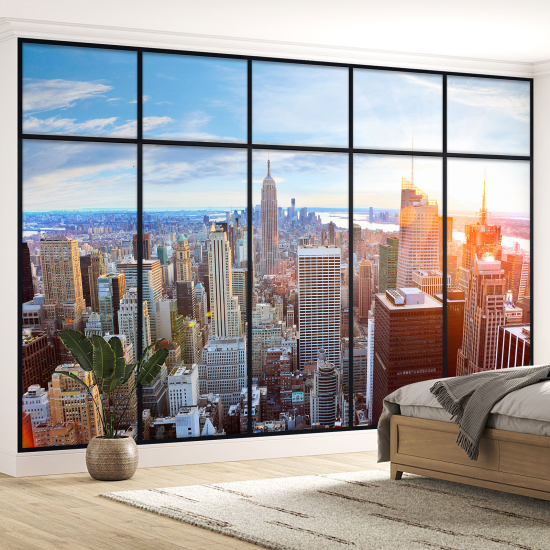 Optical Illusion Panoramic Window Wall Mural / Wallpaper - New York