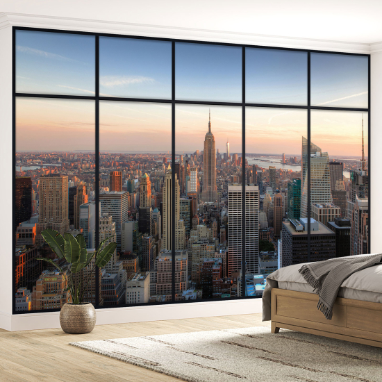 Optical Illusion Panoramic Window Wall Mural / Wallpaper - New York