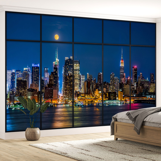 Optical Illusion Panoramic Window Wall Mural / Wallpaper - New York