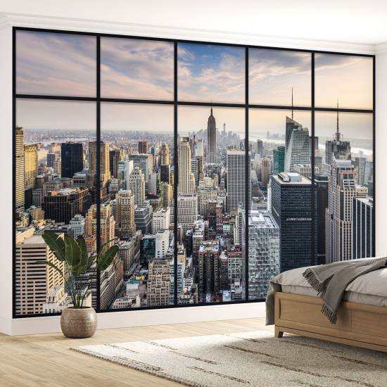 Optical Illusion Panoramic Window Wall Mural / Wallpaper - New York