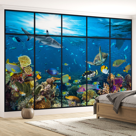 Optical Illusion Panoramic Window Wall Mural / Wallpaper - Ocean