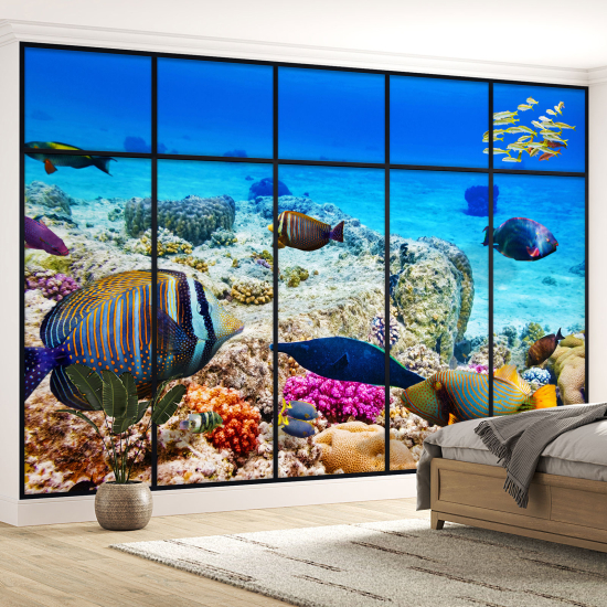 Optical Illusion Panoramic Window Wall Mural / Wallpaper - Ocean