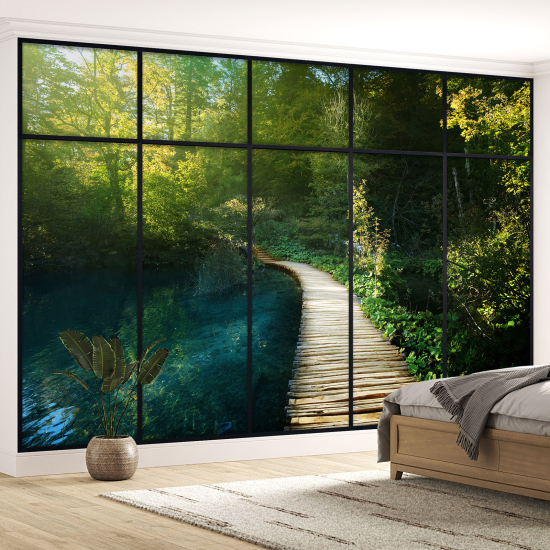 Optical Illusion Panoramic Window Wall Mural / Wallpaper - Pontoon