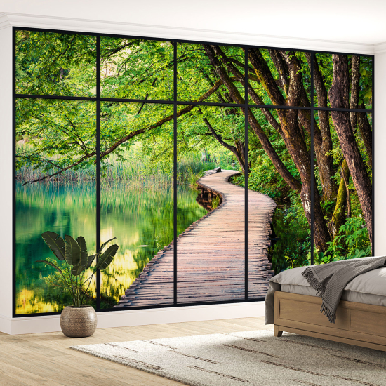 Optical Illusion Panoramic Window Wall Mural / Wallpaper - Pontoon