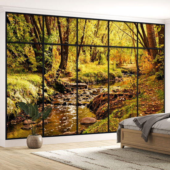 Optical Illusion Panoramic Window Wall Mural / Wallpaper - River