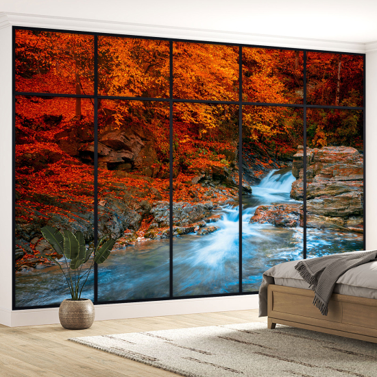 Optical Illusion Panoramic Window Wall Mural / Wallpaper - River