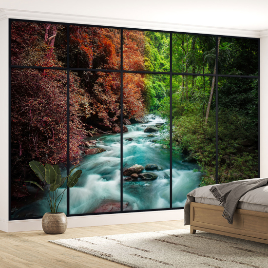 Optical Illusion Panoramic Window Wall Mural / Wallpaper - River