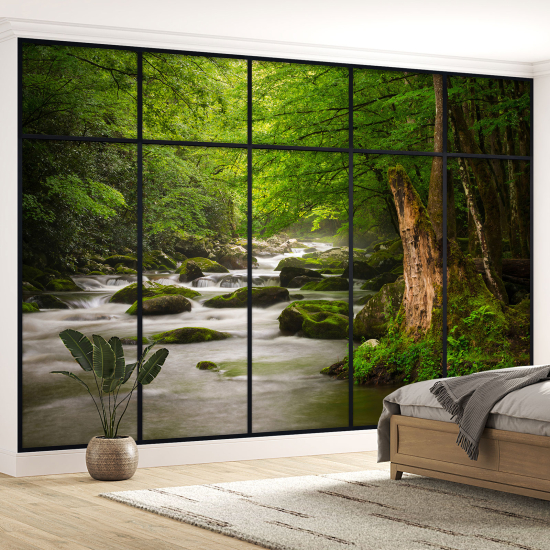 Optical Illusion Panoramic Window Wall Mural / Wallpaper - River