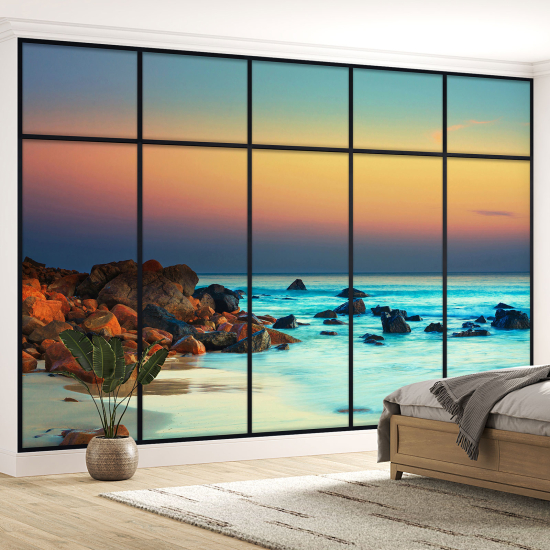 Optical Illusion Panoramic Window Wall Mural / Wallpaper - Sea view