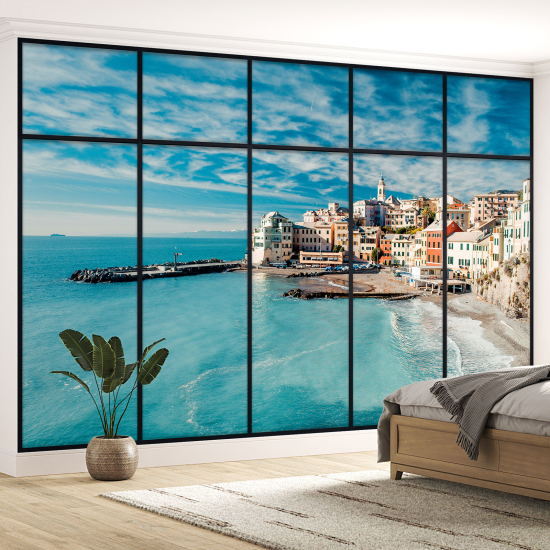 Optical Illusion Panoramic Window Wall Mural / Wallpaper - Sea view