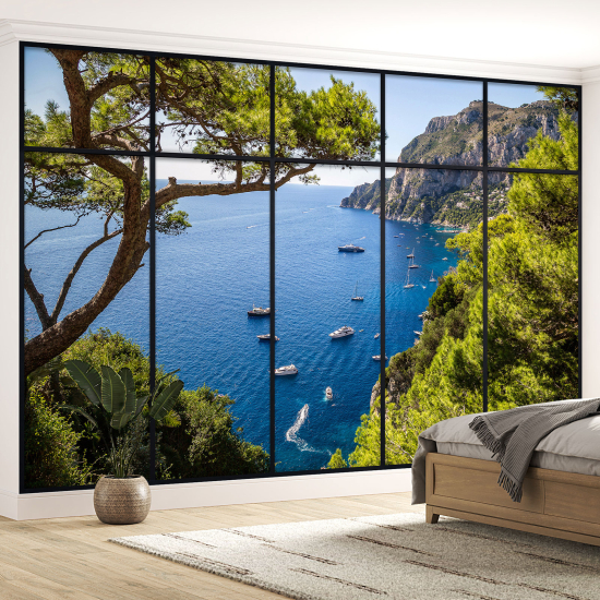 Optical Illusion Panoramic Window Wall Mural / Wallpaper - Sea view