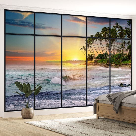 Optical Illusion Panoramic Window Wall Mural / Wallpaper - Sea view