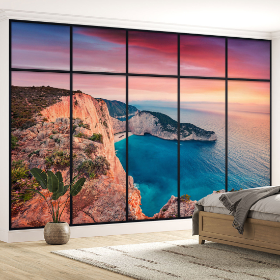 Optical Illusion Panoramic Window Wall Mural / Wallpaper - Sea view