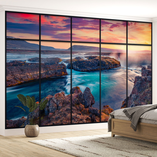 Optical Illusion Panoramic Window Wall Mural / Wallpaper - Sea view