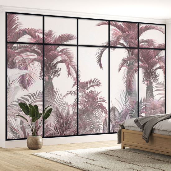 Optical Illusion Panoramic Window Wall Mural / Wallpaper - Tropical forest