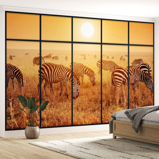 Optical Illusion Panoramic Window Wall Mural / Wallpaper - Zebras