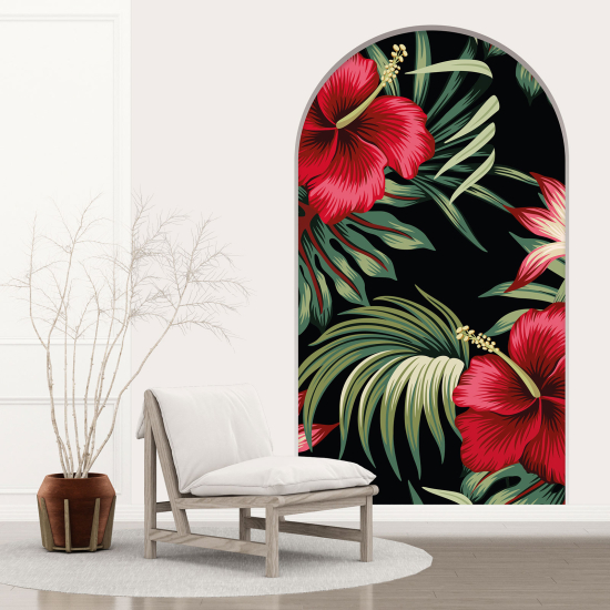 Optical Illusions Arch Wall Sticker - Red Hibiscus