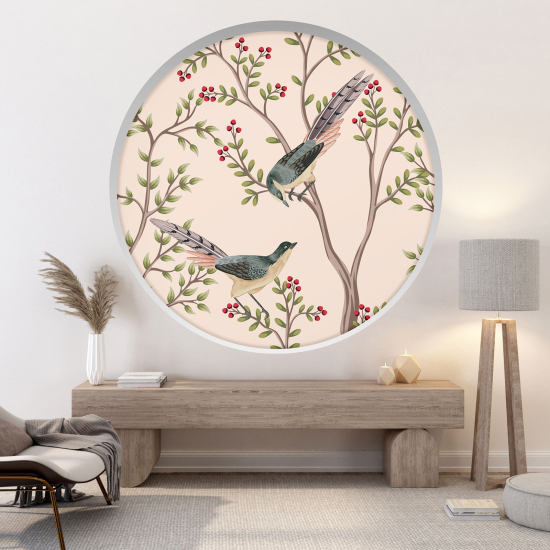 Optical Illusions Round Arch Wall Sticker - Bird branches