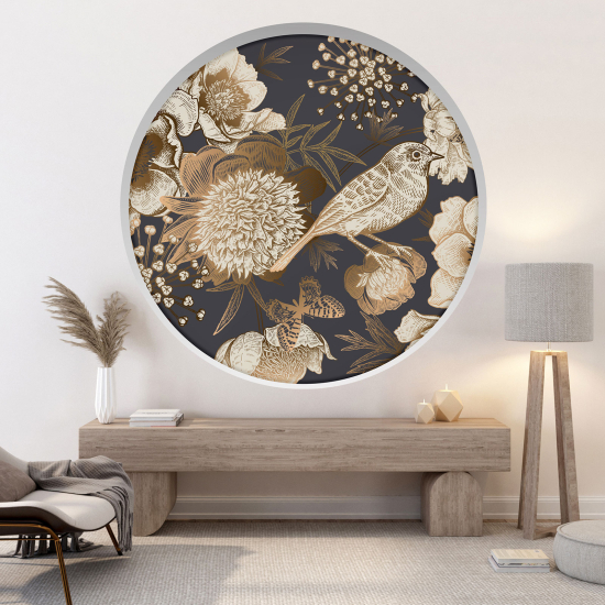 Optical Illusions Round Arch Wall Sticker - Bird flowers