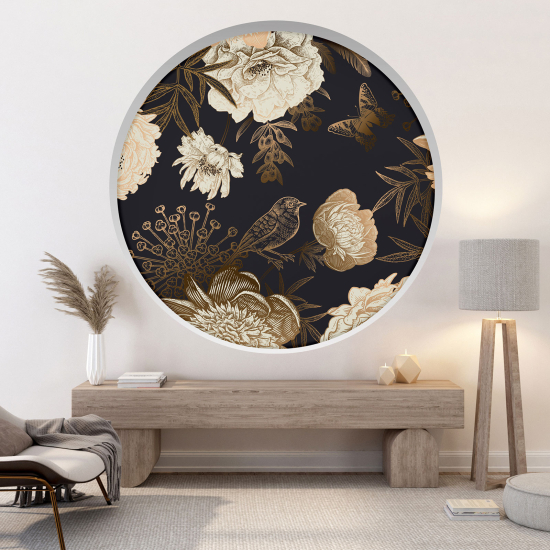 Optical Illusions Round Arch Wall Sticker - Bird flowers