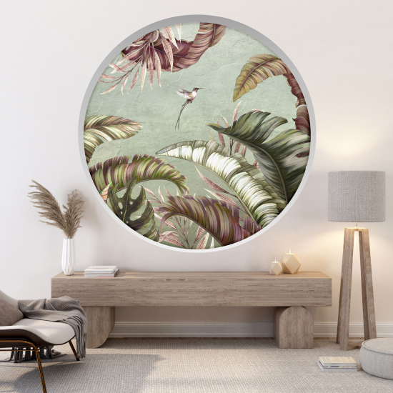 Optical Illusions Round Arch Wall Sticker - Bird leaves