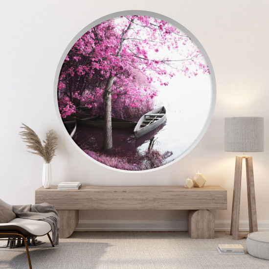 Optical Illusions Round Arch Wall Sticker - Boat on the lake